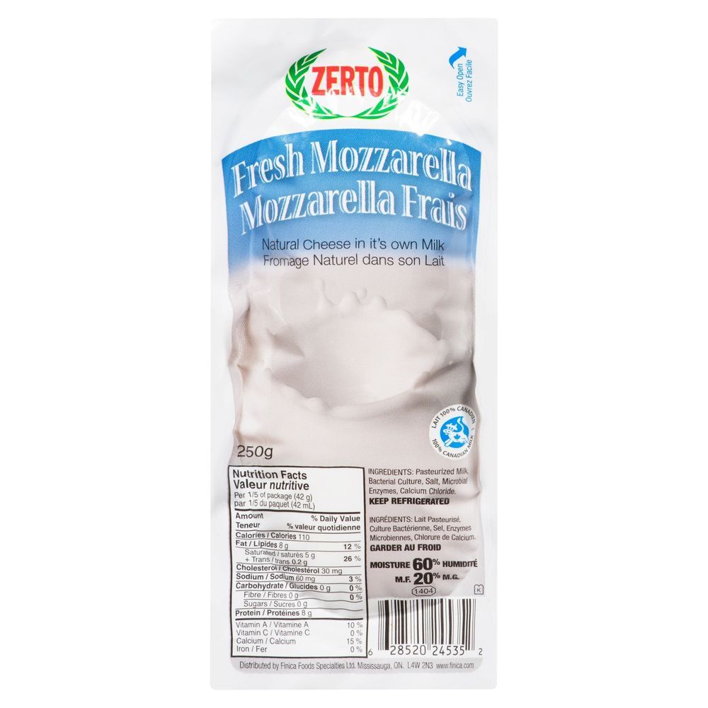 Zerto Fresh Mozzarella Cheese, 250 G -- 10 Per Case