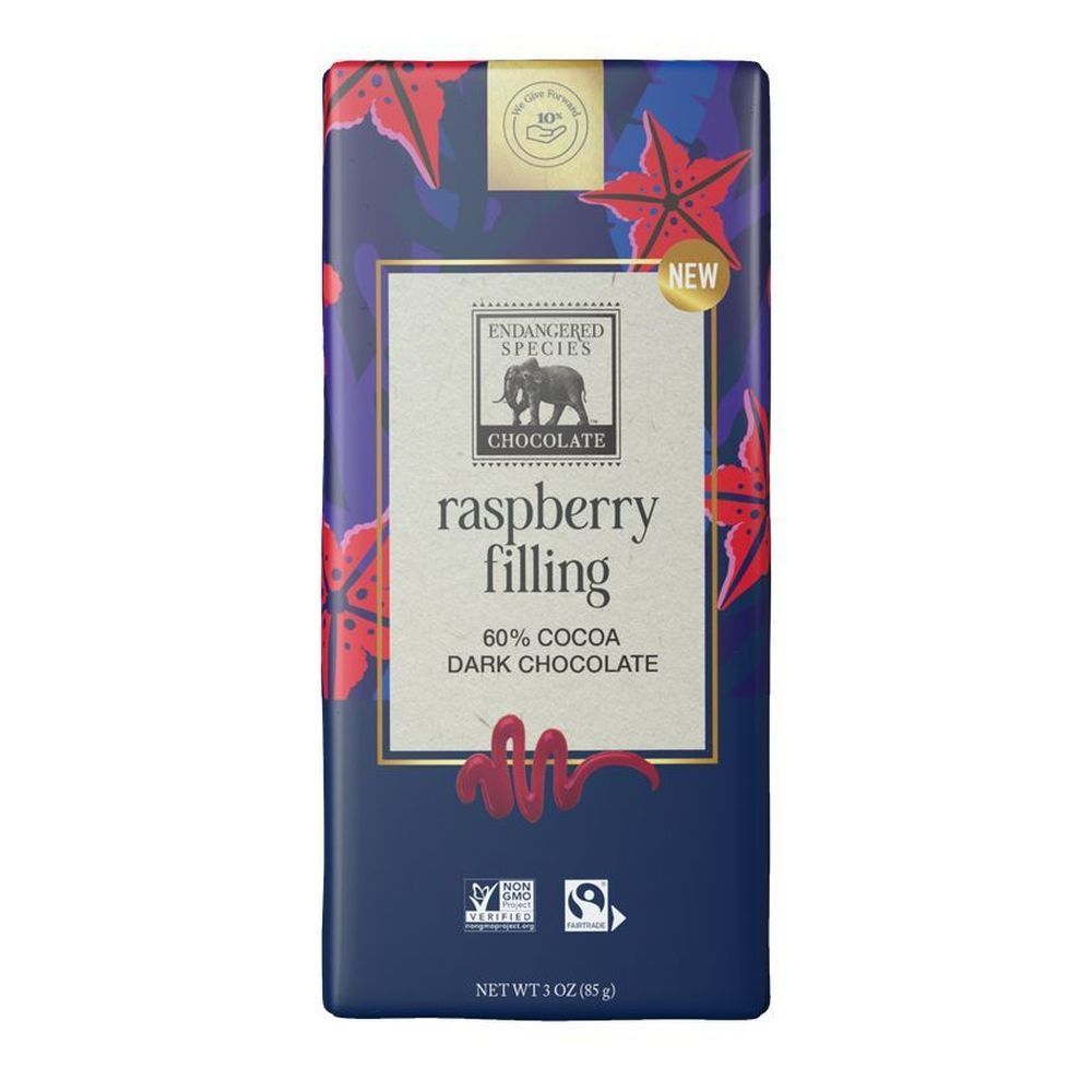 Endangered Species ,chocolat Noir À 60 % De Cacao Fourré À La Framboise, 85 G