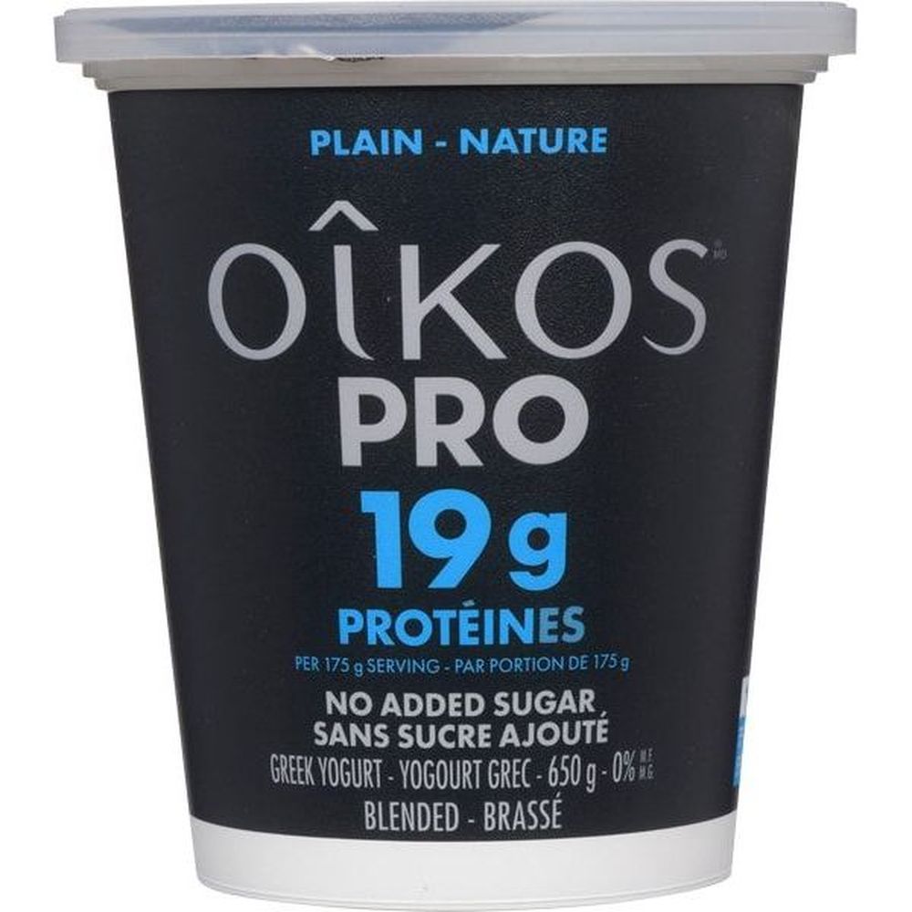 Oikos Pro 0 Percent Milk Fat Plain Greek Yogurt, 650 G -- 6 Per Case