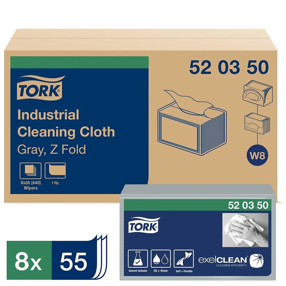 Tork Chiffon De Nettoyage Industriel Plié Gris De Qualité Supérieure W8, 1 Pli, 2,48 X 2,99 Po -- 440 Par Boîte