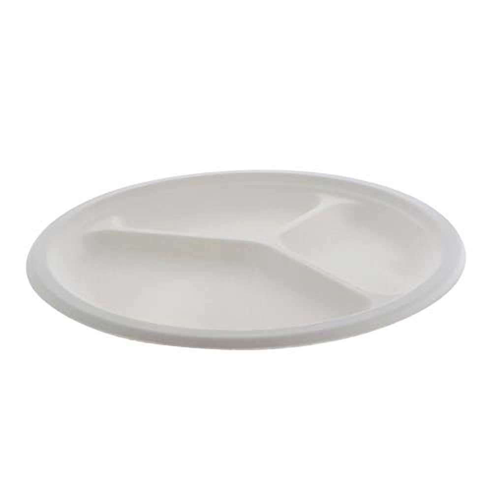 Earthchoice Assiette Blanche Compostable En Mélange De Fibres À 3 Compartiments, 10,25 X 10,25 X 1 Po -- 500 Par Boîte