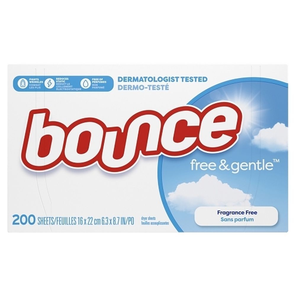 Bounce Free And Gentle Fragrance Free Fabric Softener Dryer Sheet, 200 Count -- 6 Per Case