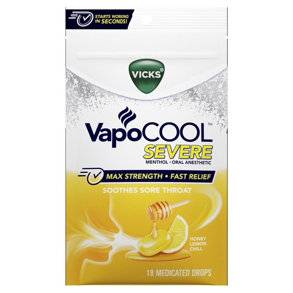 Vicks Vapocool Severe Honey Lemon Chill Medicated Drops, 45 Count -- 36 Per Case