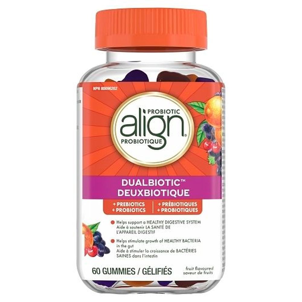 Align Dualbiotic Prebiotic Plus Probiotic Gummies Supplement, 60 Count -- 12 Per Case