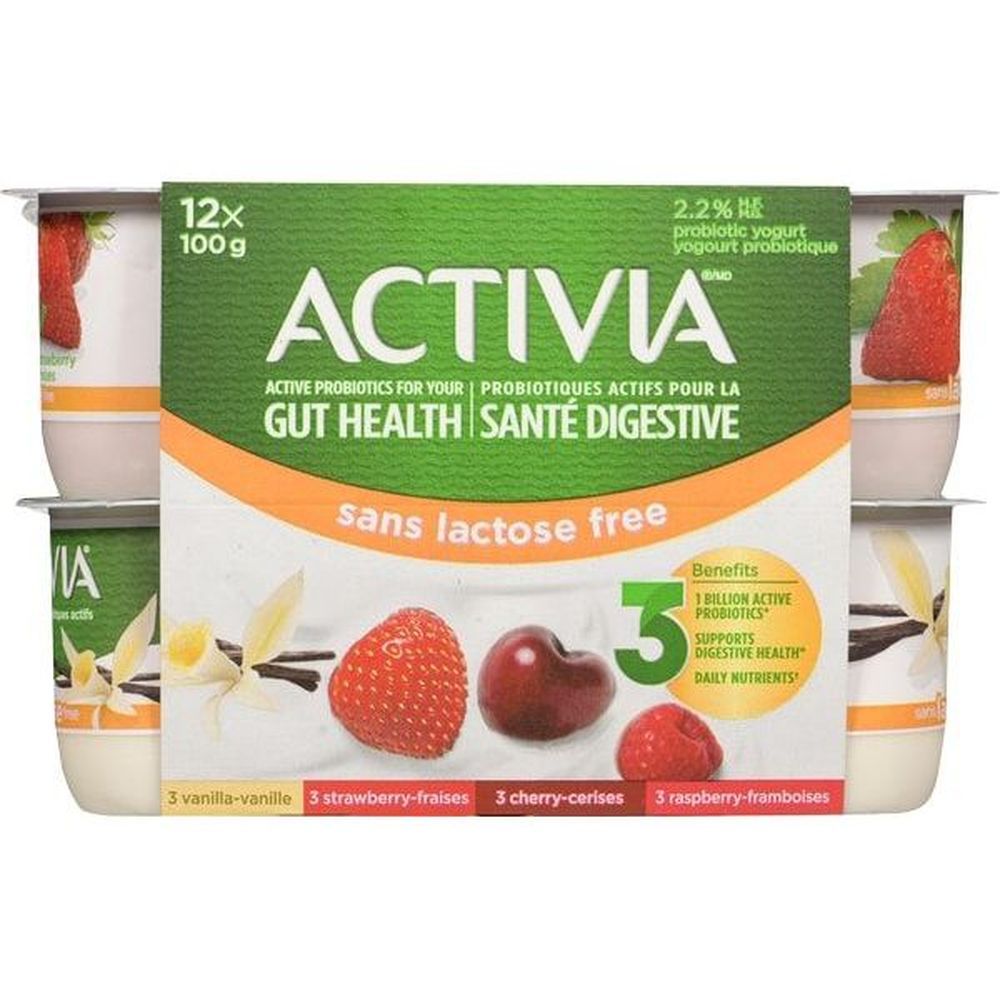 Activia Lactose Free Vanilla/strawberry/raspberry/cherry Yogurt, 100 G -- 48 Per Case
