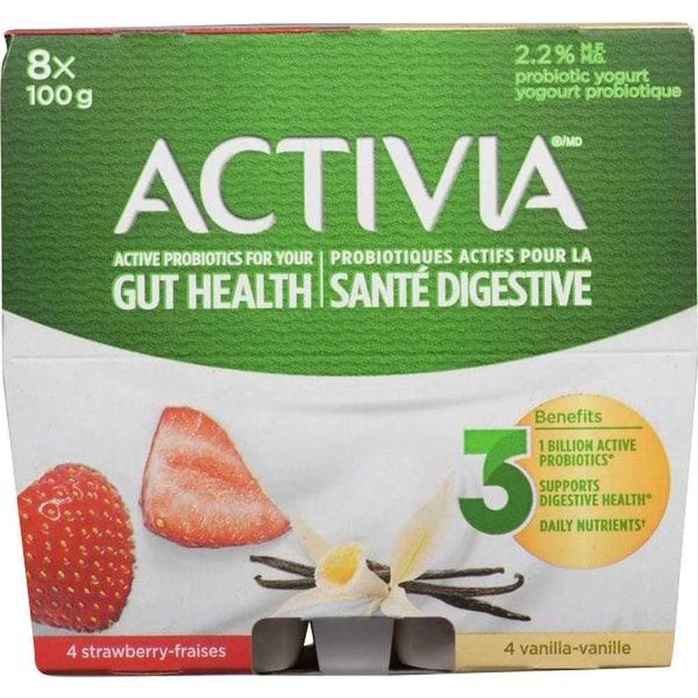 Activia Yaourt Fraise/vanille Probiotiques, 8 X 100 G -- 48 Par Boîte