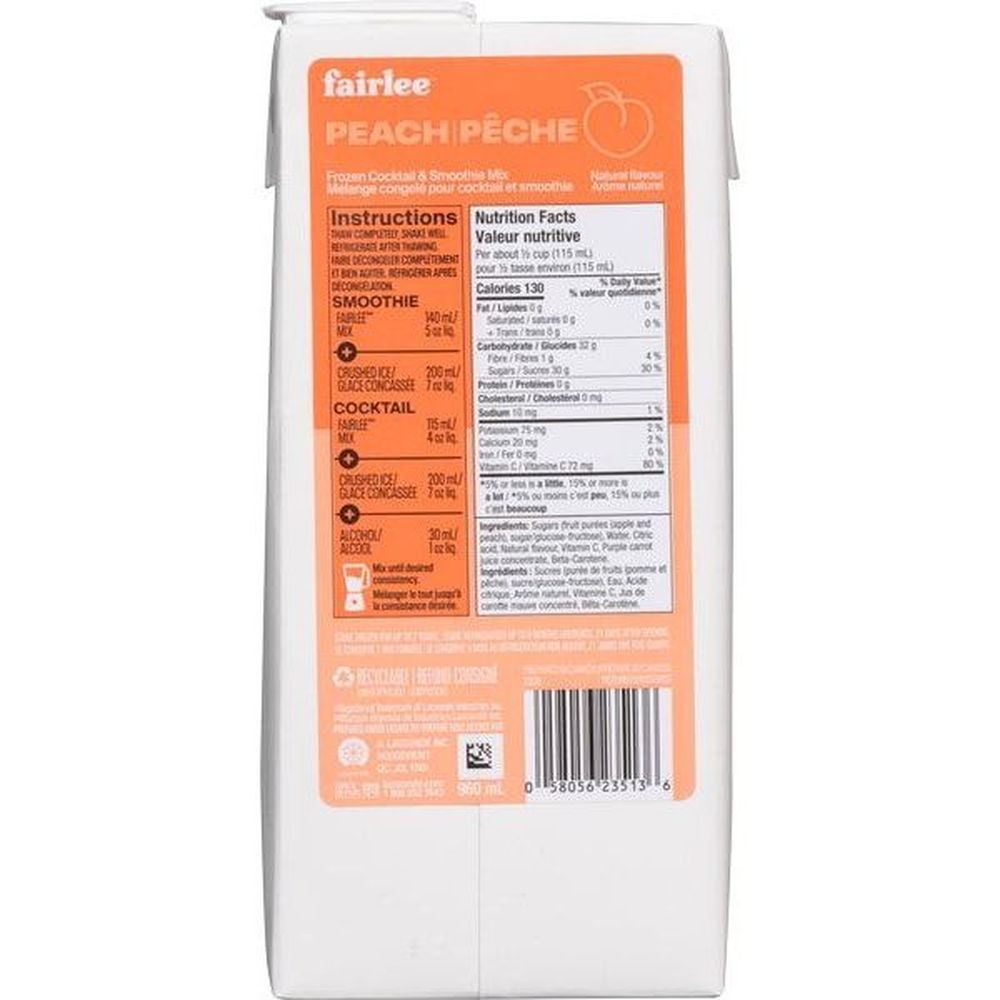 Fairlee Peach Cocktail And Smoothie Mix, 960 Ml -- 12 Per Case