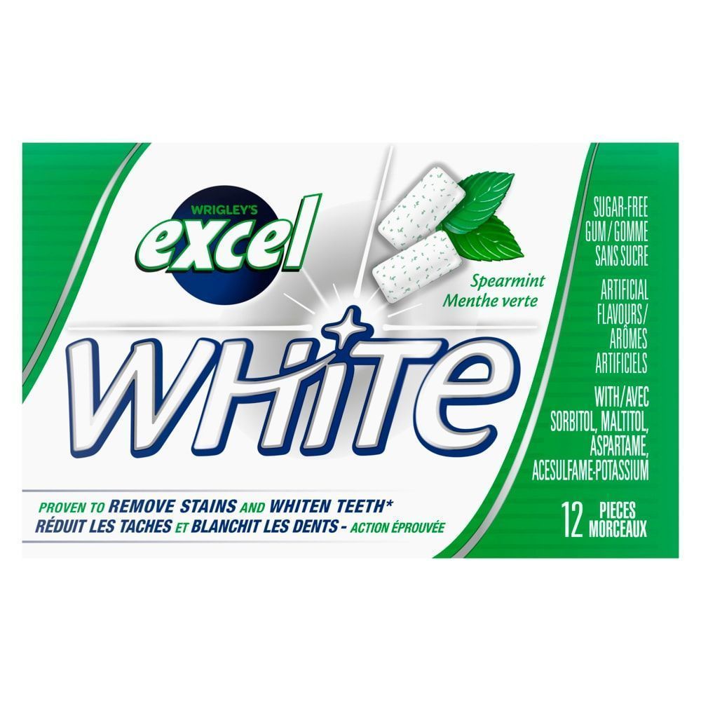 Excel White Chewing-gum Sans Sucre À La Menthe Verte, Paquet De 12 (18 Par Boîte).