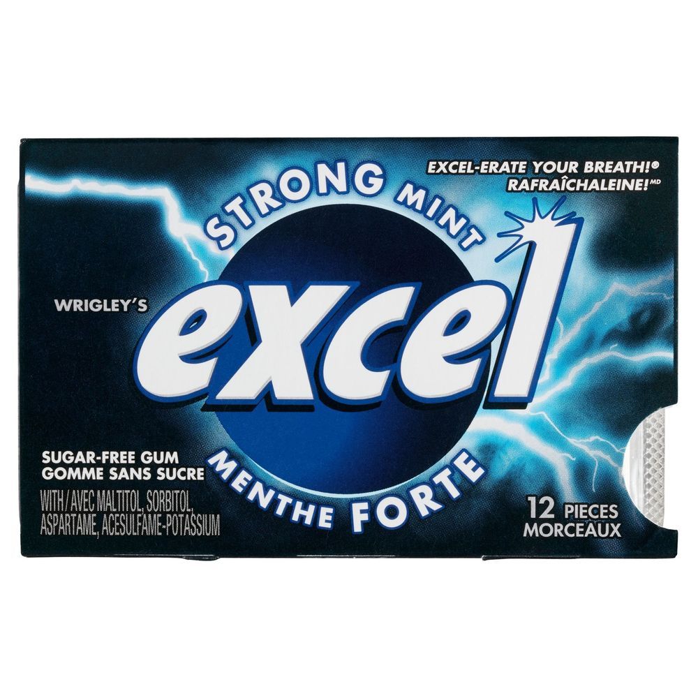 Excel Chewing-gum Sans Sucre À La Menthe Forte, Paquet De 12 (18 Par Boîte).