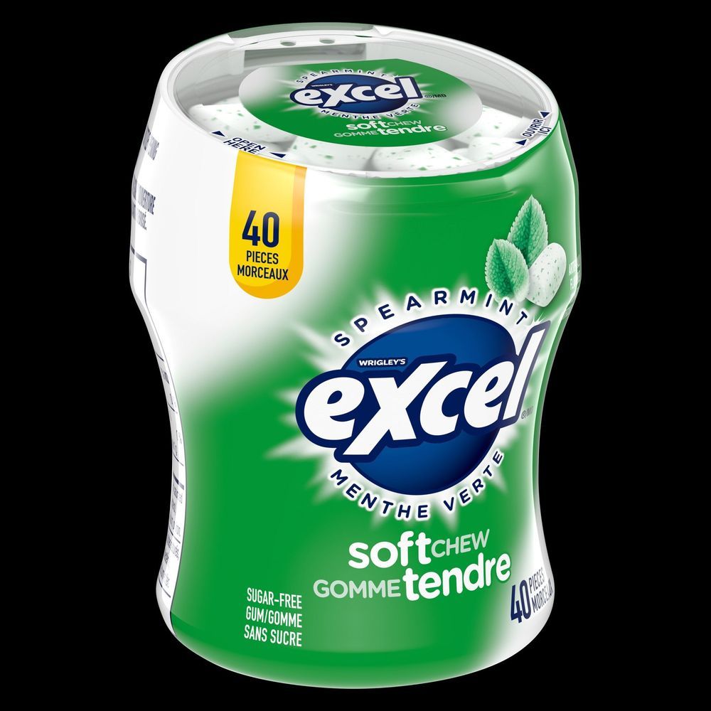 Excel Soft Chew Spearmint Sugar Free Gum, 40 Count Bottle -- 24 Per Case
