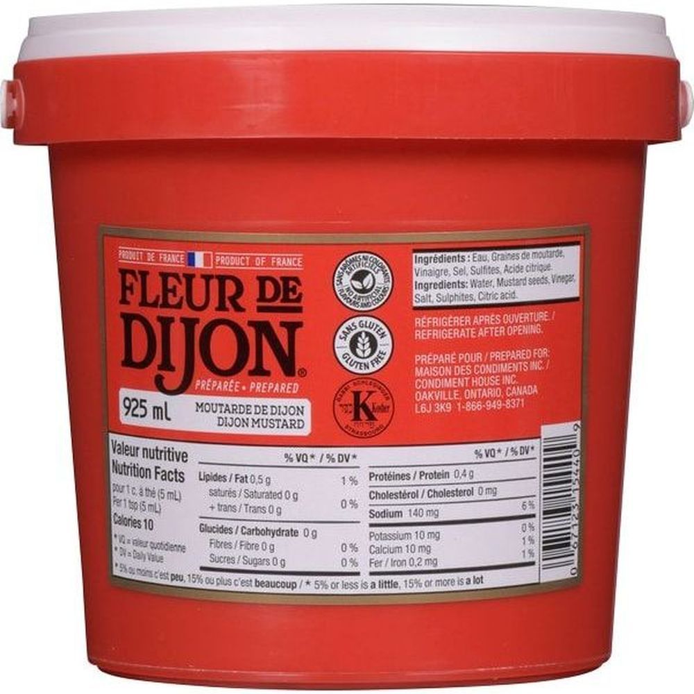 Fleur De Dijon Moutarde De Dijon Préparée, 925 Ml -- 6 Par Boîte