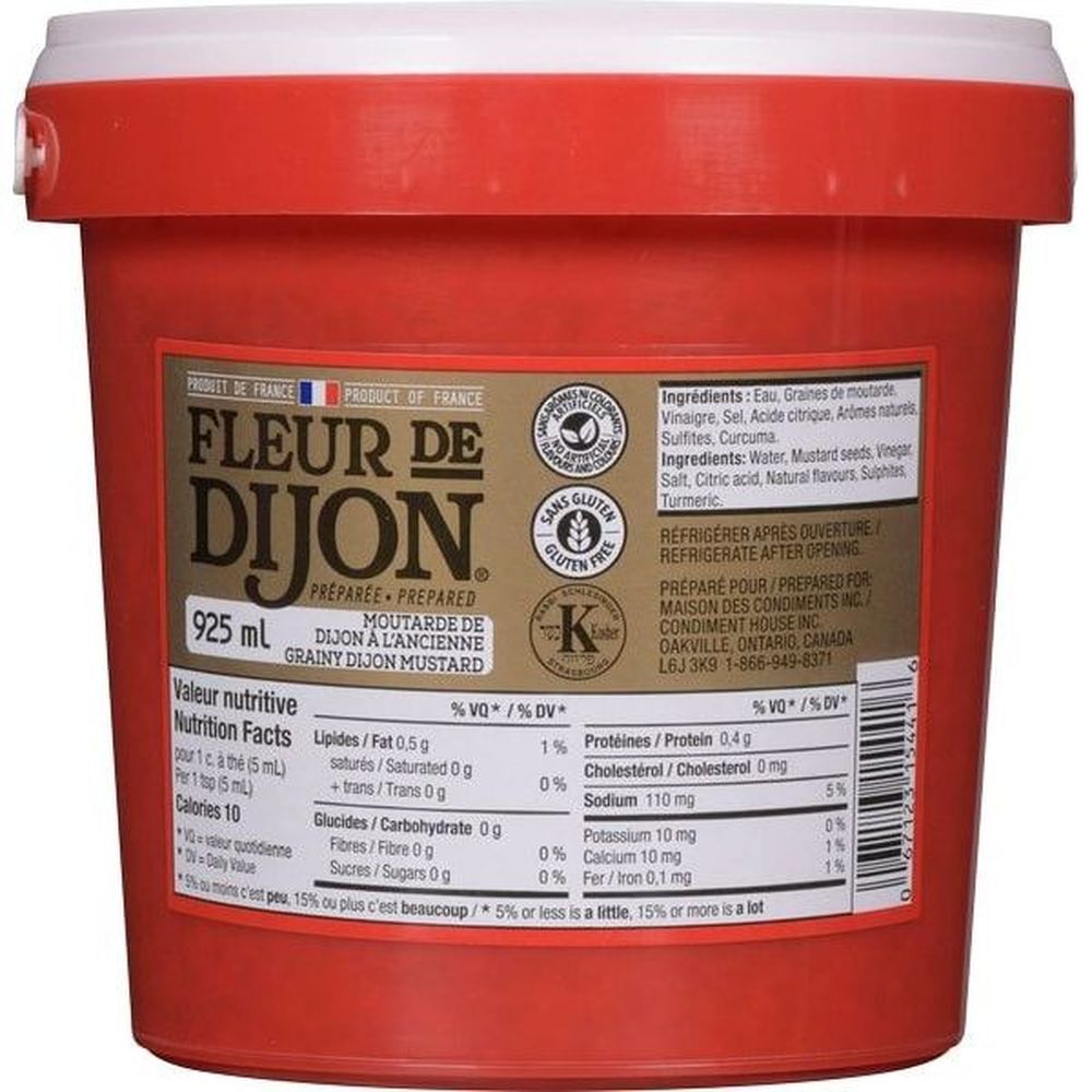 Fleur De Dijon Moutarde De Dijon À Grains Préparée, 925 Ml -- 6 Par Boîte