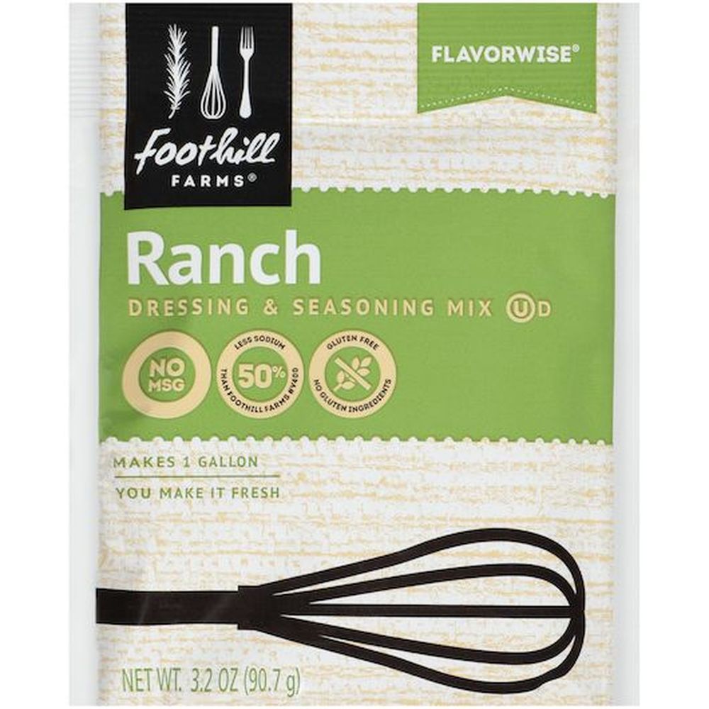 Foothill Farms Mélange D'assaisonnement Et De Vinaigrette Ranch Sans Glutamate Monosodique Et À Faible Teneur En Sodium, 90,72 G – 18 Sachets Par Boîte