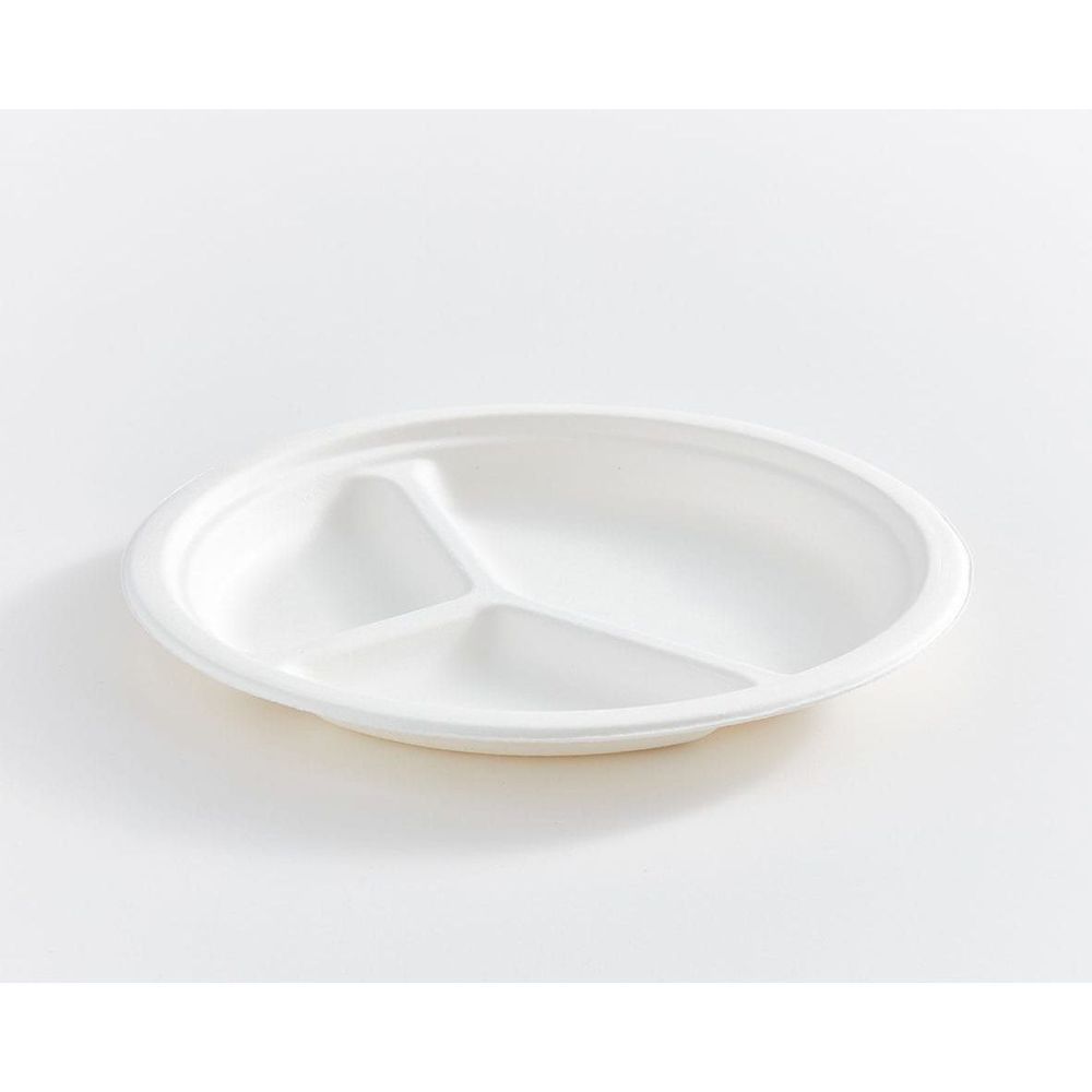 Eco Guardian Compostable Bagasse Round 3-compartment Fibre Plate, 10 In -- 500 Per Case