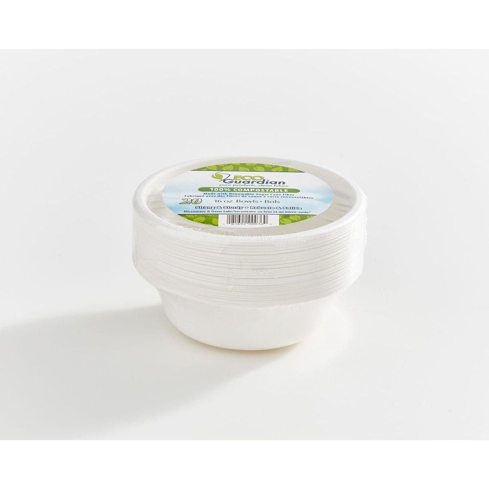 Eco Guardian 16 Oz Compostable Bagasse Round Wide Mouth Bowl, 20 Count -- 200 Per Case