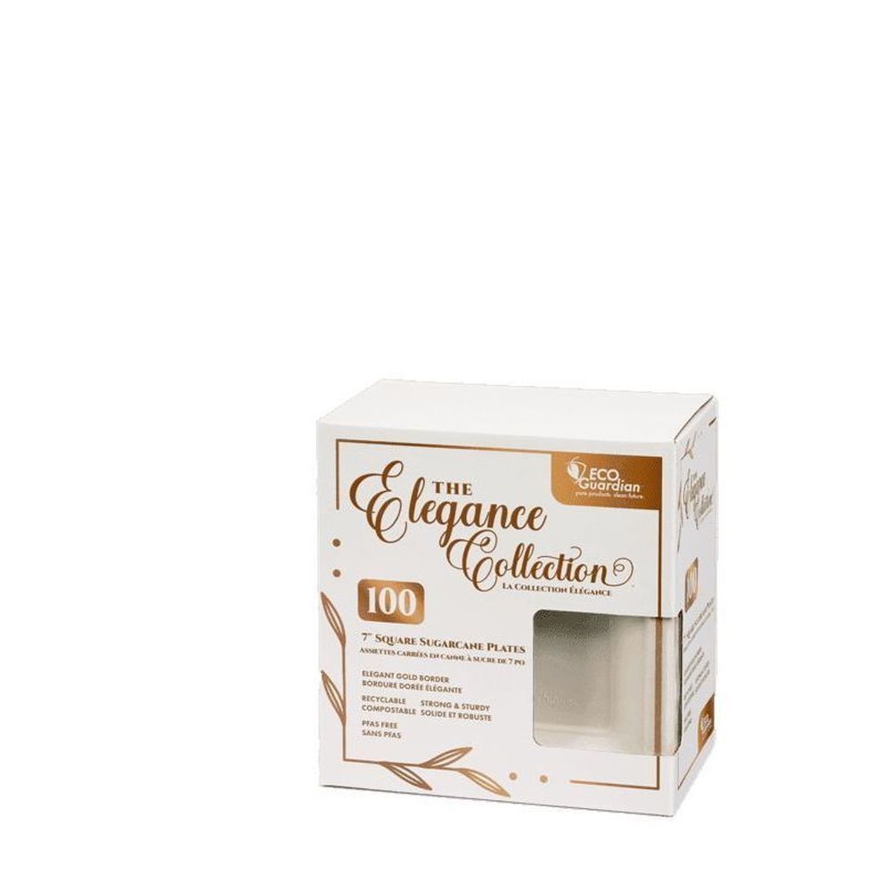 Eco Guardian Elegance Collection Compostable Bagasse Oval Gold Rim Plate, 7 Inch -- 800 Per Case