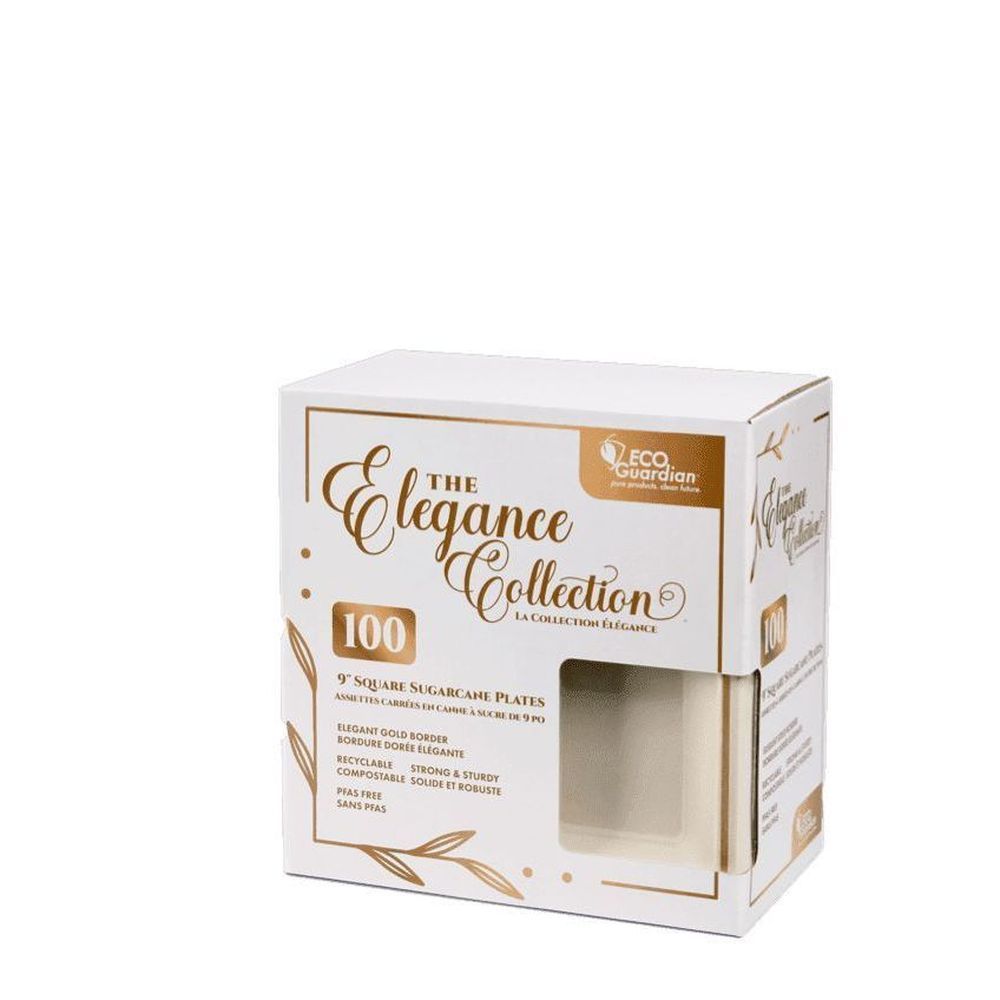 Eco Guardian Elegance Collection Compostable Bagasse Oval Gold Rim Plate, 9 Inch -- 800 Per Case