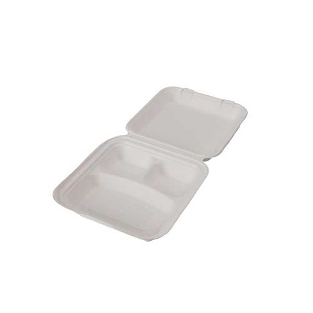 Eco-packaging Boîte À Clapet Compostable À 3 Compartiments, 8 Po X 8 Po X 3 Po -- 100 Par Caisse