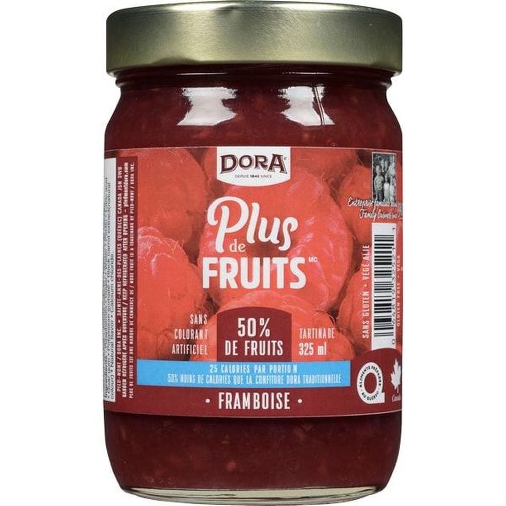 Dora More Fruit 50 Percent Fruits Raspberry Spread, 325 Ml -- 12 Per Case