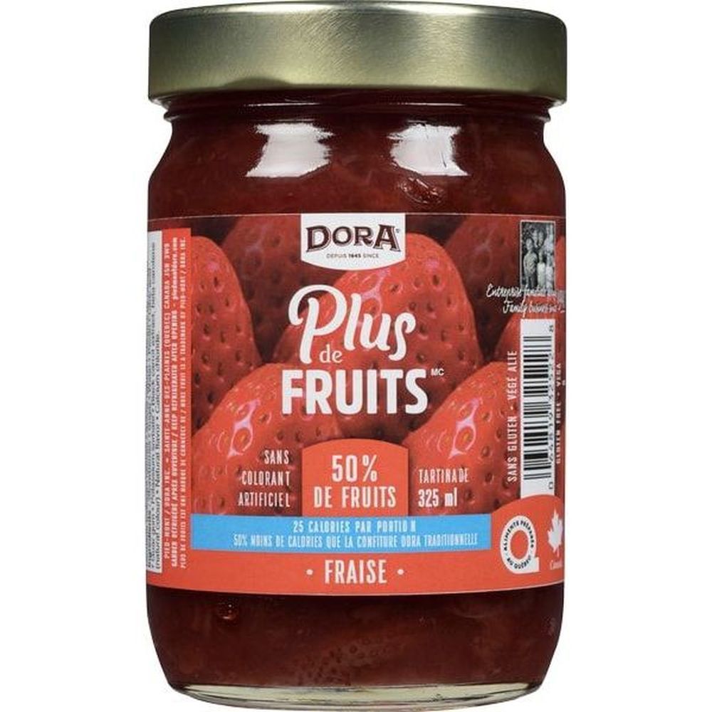 Dora More Fruit 50 Percent Fruits Strawberry Spread, 325 Ml -- 12 Per Case