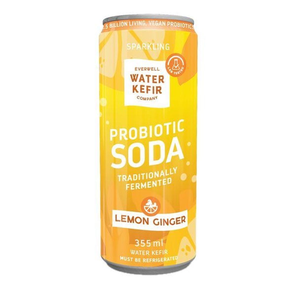 Everwell Water Kefir Lemon Ginger Sparkling Probiotic Soda, 355 Ml -- 12 Per Case