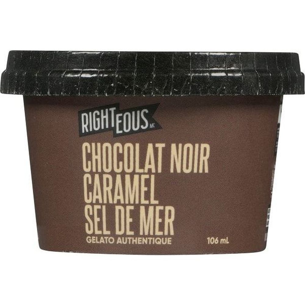 Righteous Dark Chocolate Caramel Sea Salt Small Batch Gelato, 106 Ml -- 24 Per Case