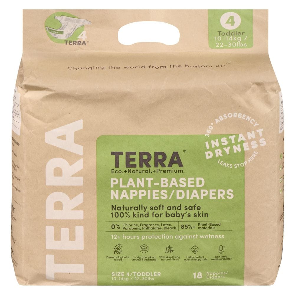 Terra Toddler 10-14kg Biodegradable Nappies, 18 Count