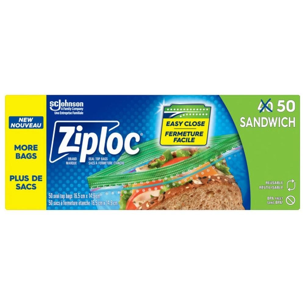 Ziploc Grip N Seal 16.5 X 14.9 Cm Sandwich Zipper Bag, 50 Count -- 12 Per Case