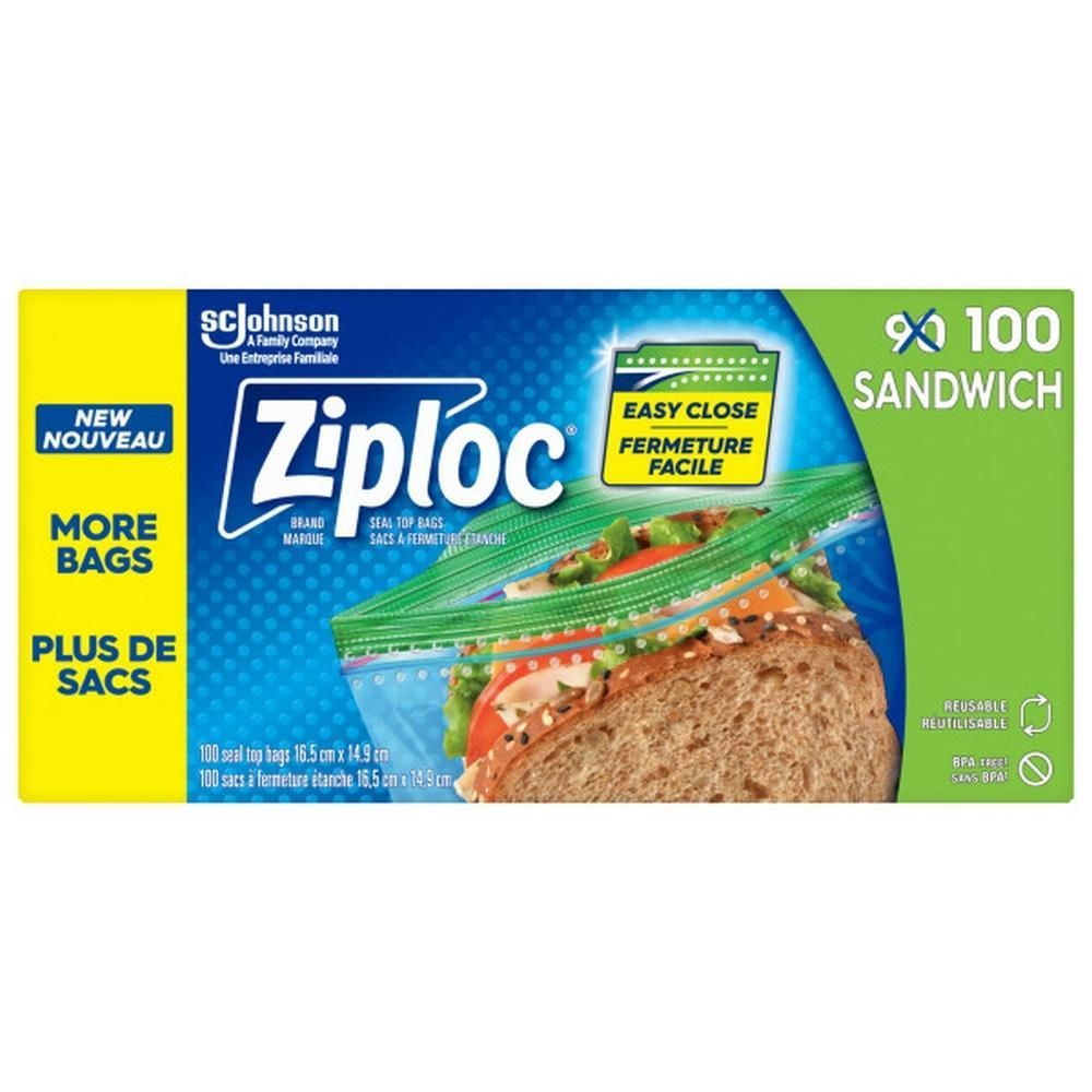 Ziploc Grip N Seal 16.5 X 14.9 Cm Sandwich Zipper Bag, 100 Count -- 12 Per Case