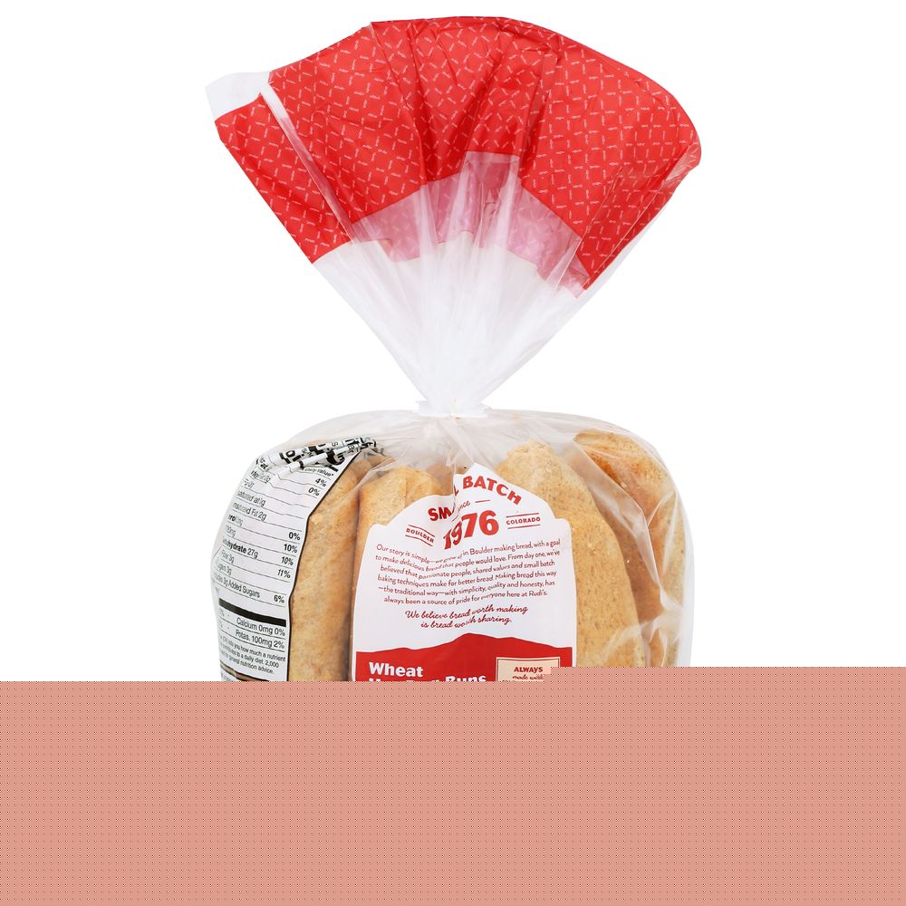 Rudis Organic Wheat Hot Dog Rolls -- 8 pack per case.