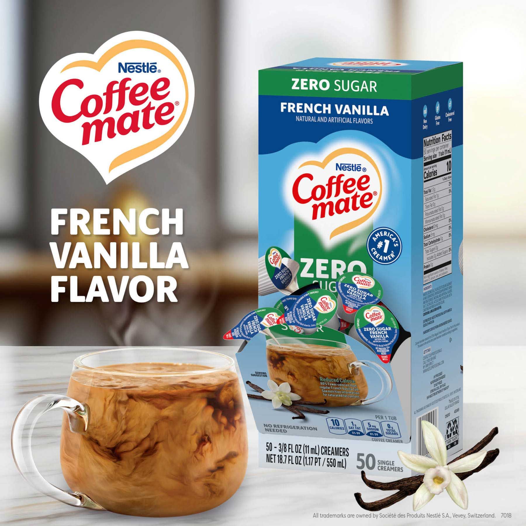 Coffee-mate Zero Sugar French Vanilla Liquid, 50 Count -- 4 Per Case
