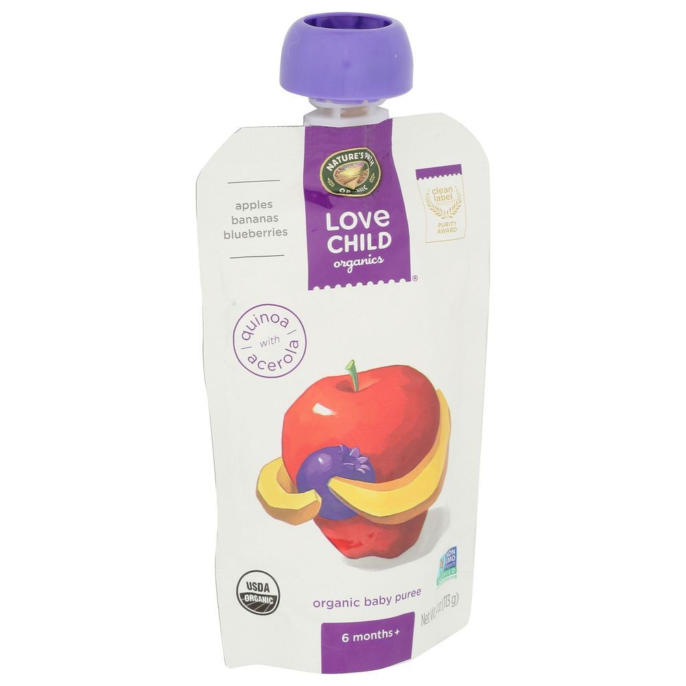 Love Child Organics Apple Banana Blueberry Baby Puree, 4 Ounce -- 12 Per Case