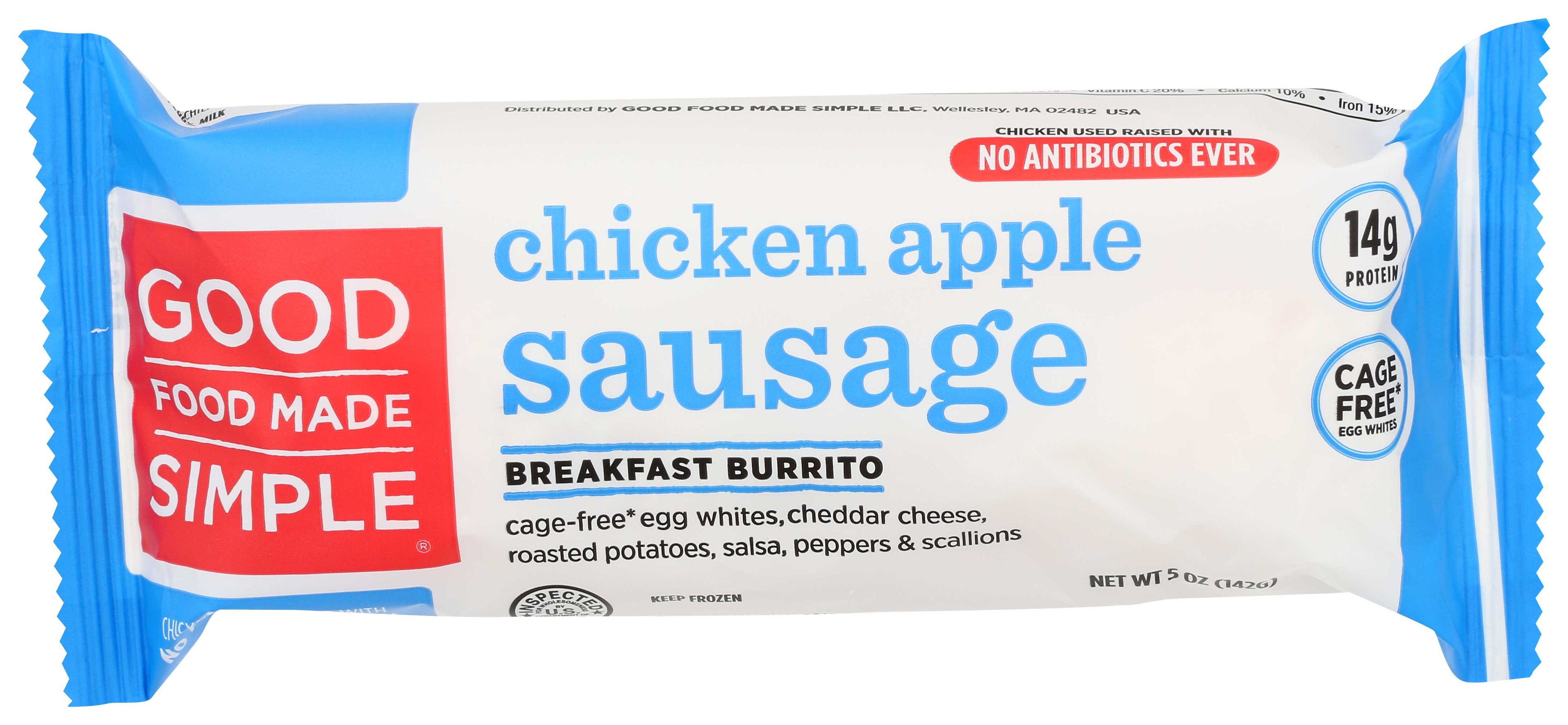 Good Food Made Simple Chicken Apple Sausage Egg White Burrito, 5 Ounce -- 12 Per Case.