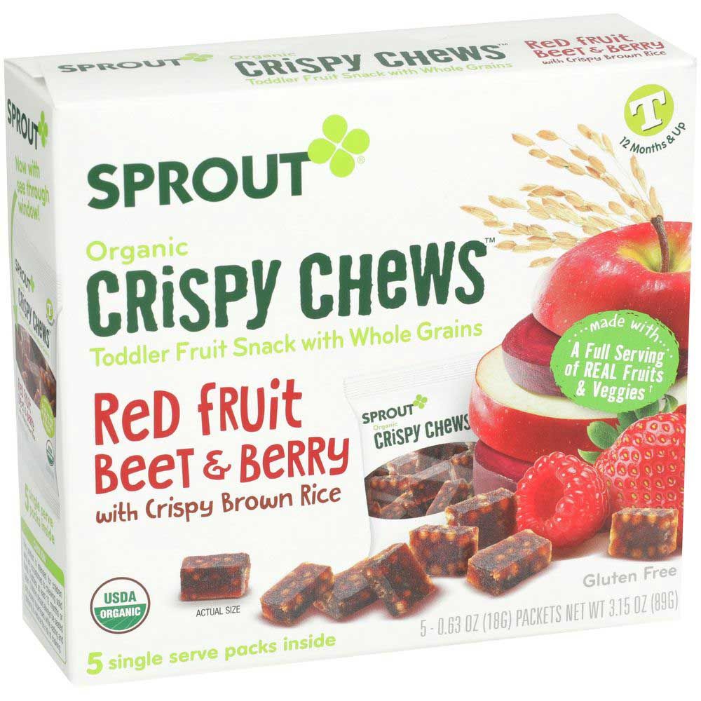 Sprout Organic Crispy Chews Red Fruit Berry And Beet With Crispy Brown Rice Toddler Fruit Snacks, 3.15 Ounce -- 10 Per Case