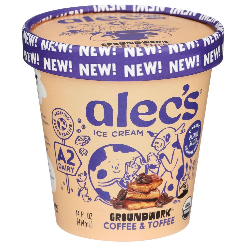 Alecs Groundwork Organic Coffee And Toffee Ice Cream, 14 Fluid Ounce -- 8 Per Case