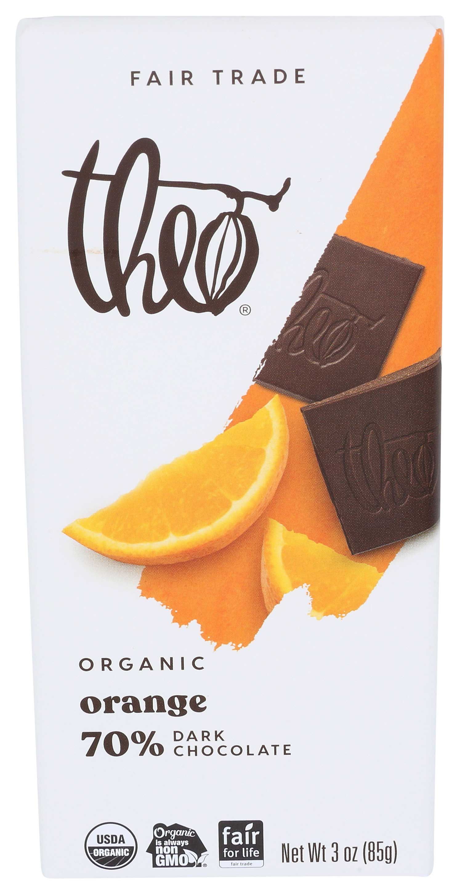 Theo Organic Classic Combination Dark Chocolate Bar With Orange, 3 Ounce -- 12 Per Case
