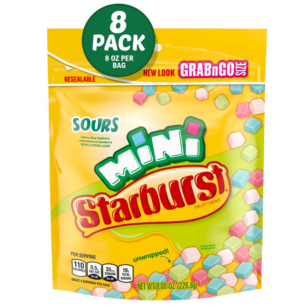 Starburst Sours Minis Fruit Chews, Stand Up Pouch, 8 Ounce -- 8 Per Case