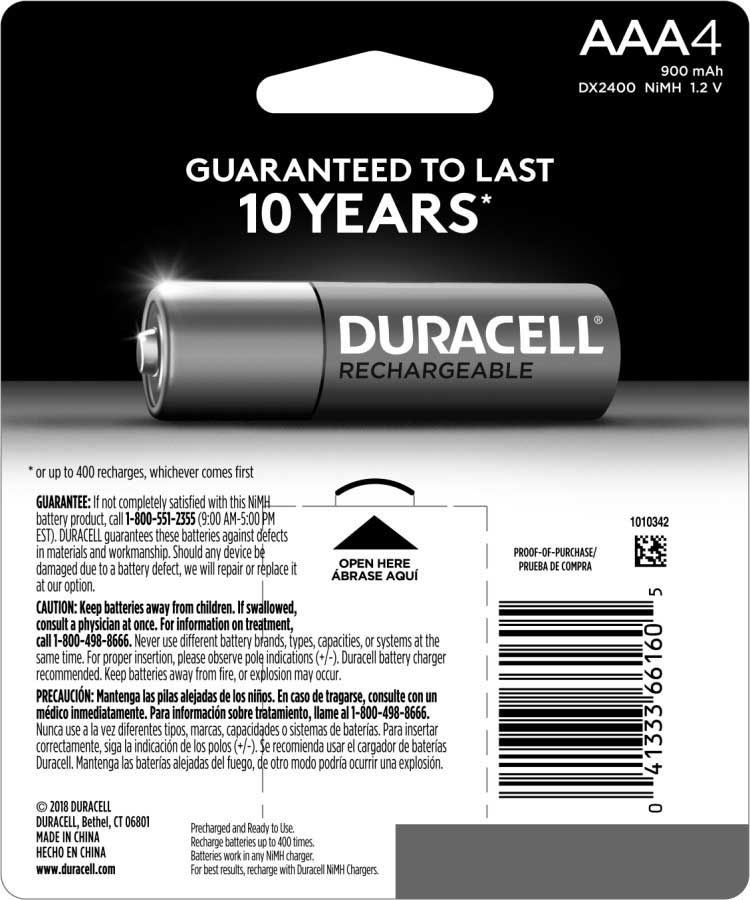 Duracell Aaa4 Nickel Metal Hyrdride Lsd Rechargeable Major Cell, 4 Count -- 24 Per Case