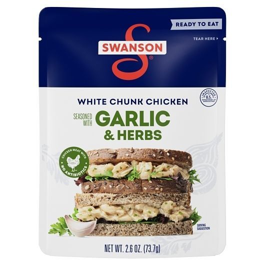 Swanson Garlic And Herbs White Chunk Fully Cooked Chicken, 2.6 Ounce -- 12 Per Case