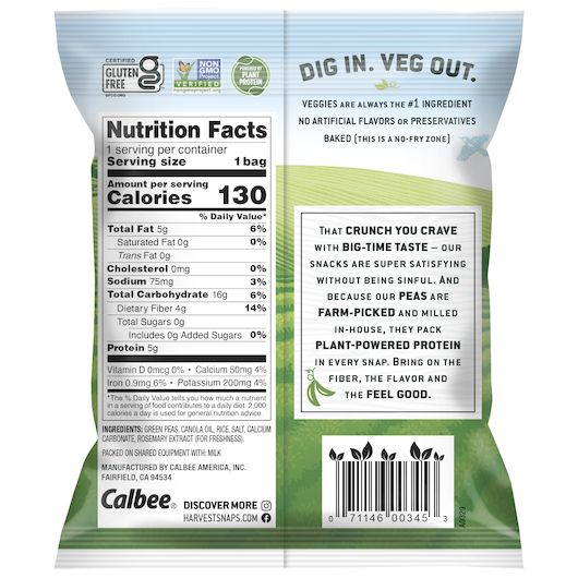 Harvest Snaps Lightly Salted Green Pea Snack Crisps, 1 Ounce -- 36 Per Case