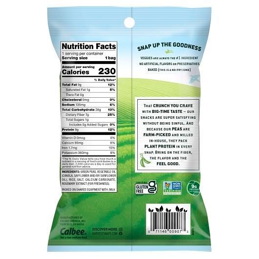 Harvest Snaps Lightly Salted Green Pea Veggie Snack Crisps, Caddy, 1.75 Ounce -- 8 Per Case