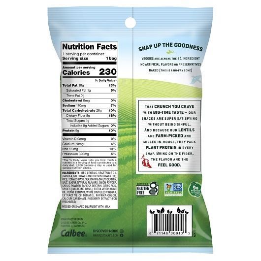 Harvest Snaps Tomato Basil Green Pea Veggie Snack Crisps, Caddy, 1.75 Ounce -- 8 Per Case