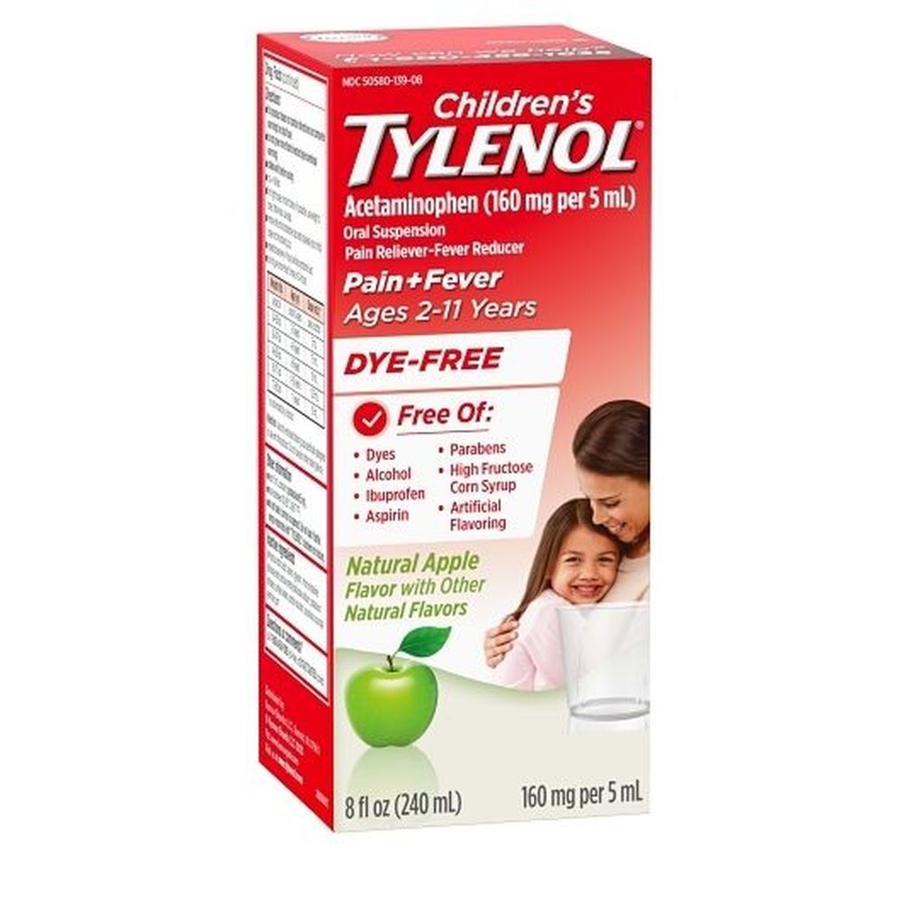 Childrens Tylenol Natural Apple Flavor Dye-free Oral Suspension, 8 Fluid Ounce -- 24 Per Case