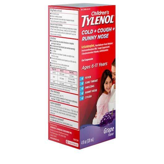 Children's Tylenol Grape Flavor Cold Cough And Runny Nose Suspension, 4 Fluid Ounce -- 36 Per Case