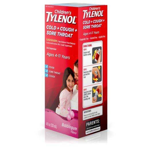 Children's Tylenol Cold Cough And Sore Throat Bubblegum Flavor Suspension, 4 Fluid Ounce -- 36 Per Case
