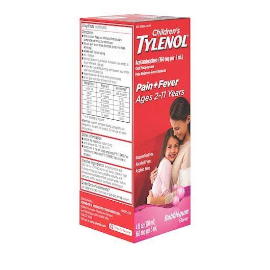 Children's Tylenol Bubblegum Flavor Pain And Fever Oral Suspension, 4 Fluid Ounce -- 36 Per Case