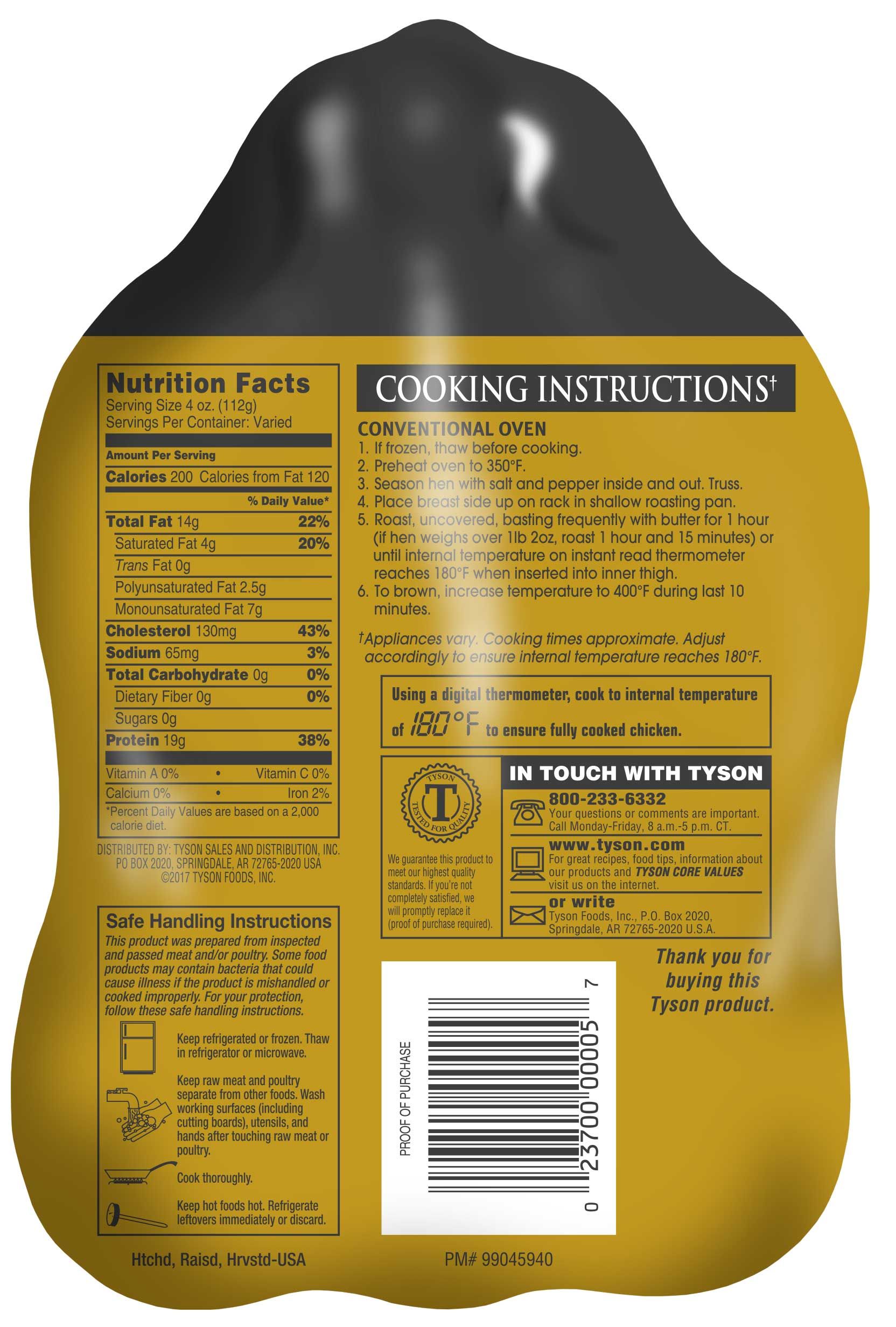 Tyson Premium Whole Cornish Hen Without Giblets, 1 Pound -- 24 Per Case