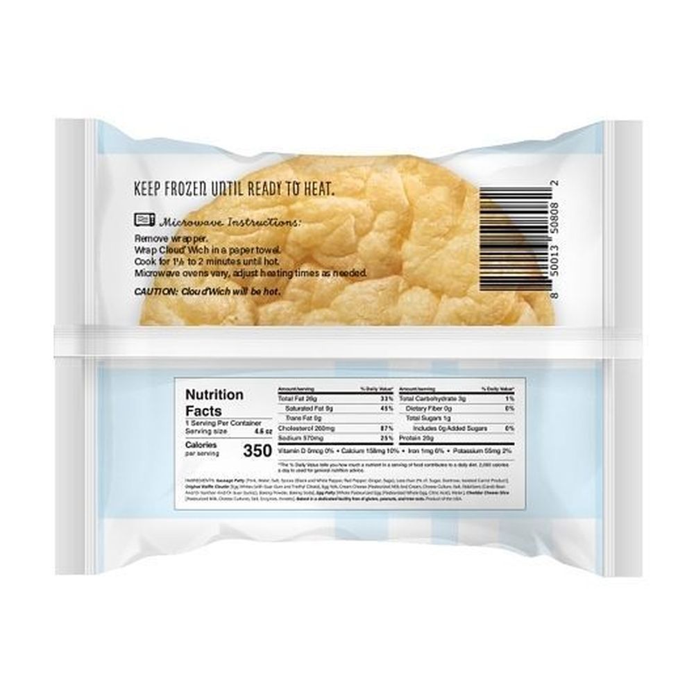 The Cloud Bread Company Cloudwich Original Waffle Sausage Breakfast Sandwich, 4.6 Ounce -- 24 Per Case