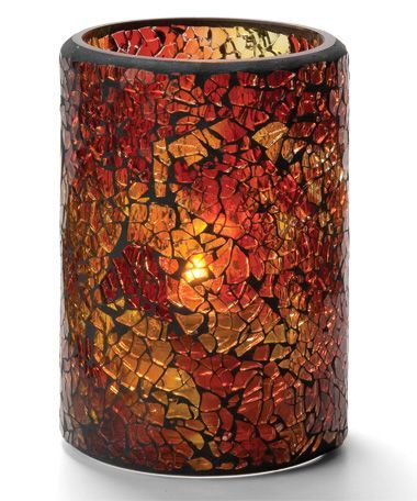 Hollowick Red And Gold Crackle Glass Cylinder Lamp, 4 1/2 X 3 1/8 X 3 1/8 Inch