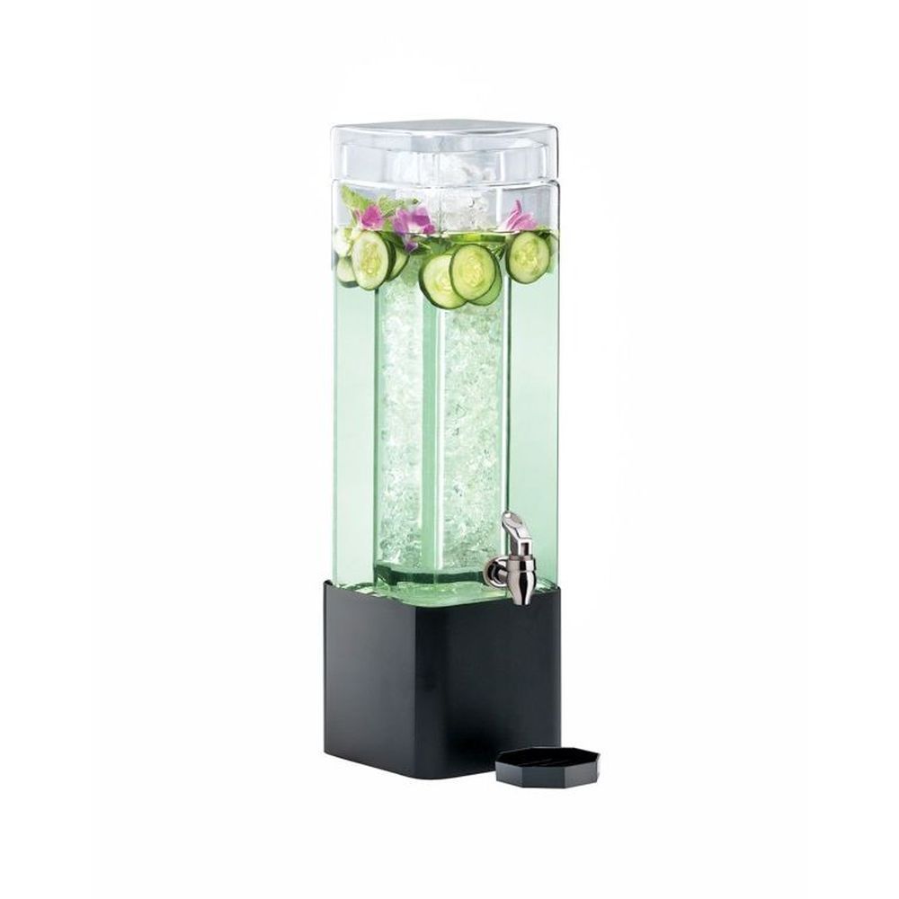Cal-mil Classic Square Black Base Glass Beverage Dispenser With Drip Tray And Ice Chamber, 3 Gallon Capacity